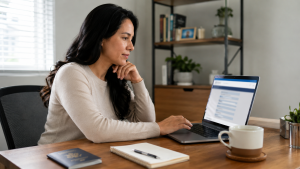 Person checking their U.S. visa application status online using CEAC, NVC and USCIS case tracking systems