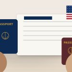 Adult U.S. citizen reviewing parent green card documents with an older parent