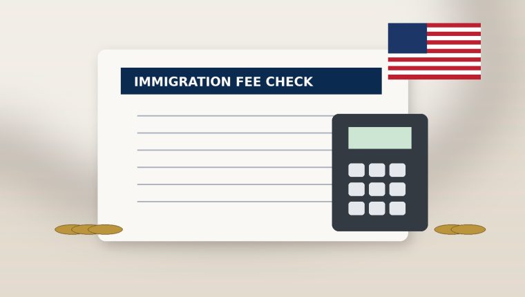 USCIS immigration fee checklist with calculator and U.S. flag